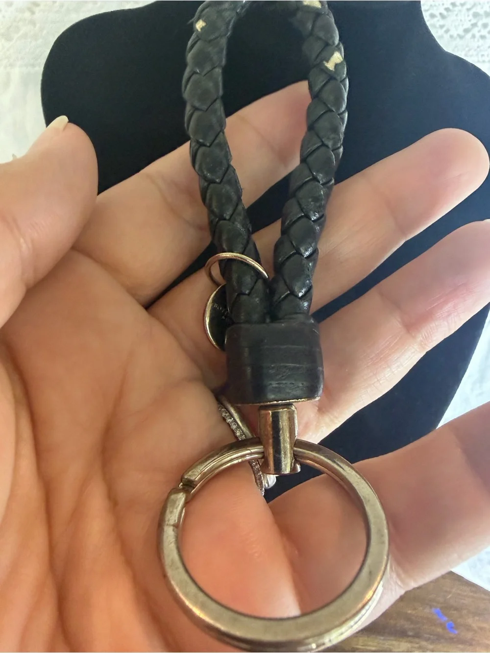 Bottega Venetta Black Braided Leather Keyring Loop - Accessories